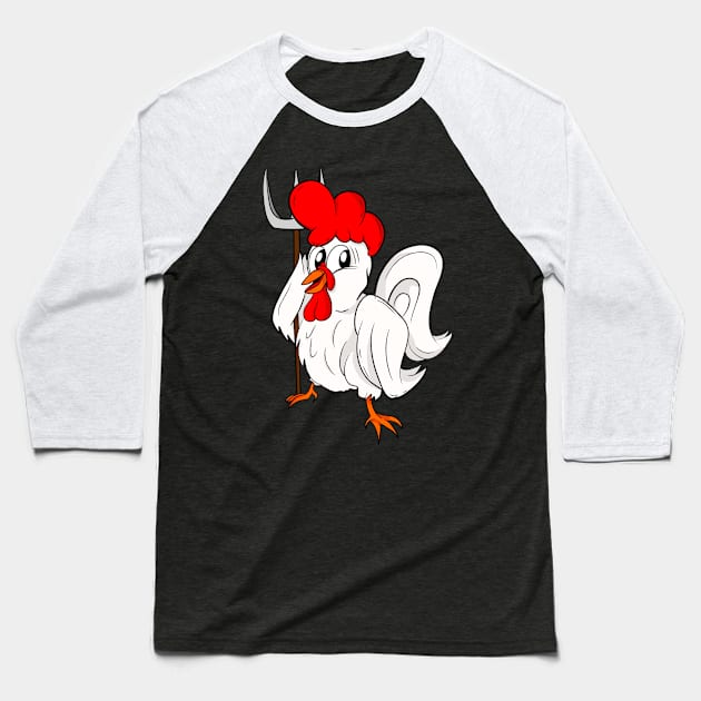 Chicken Farmer Cartoon Rooster Life on Farm Baseball T-Shirt by Foxxy Merch